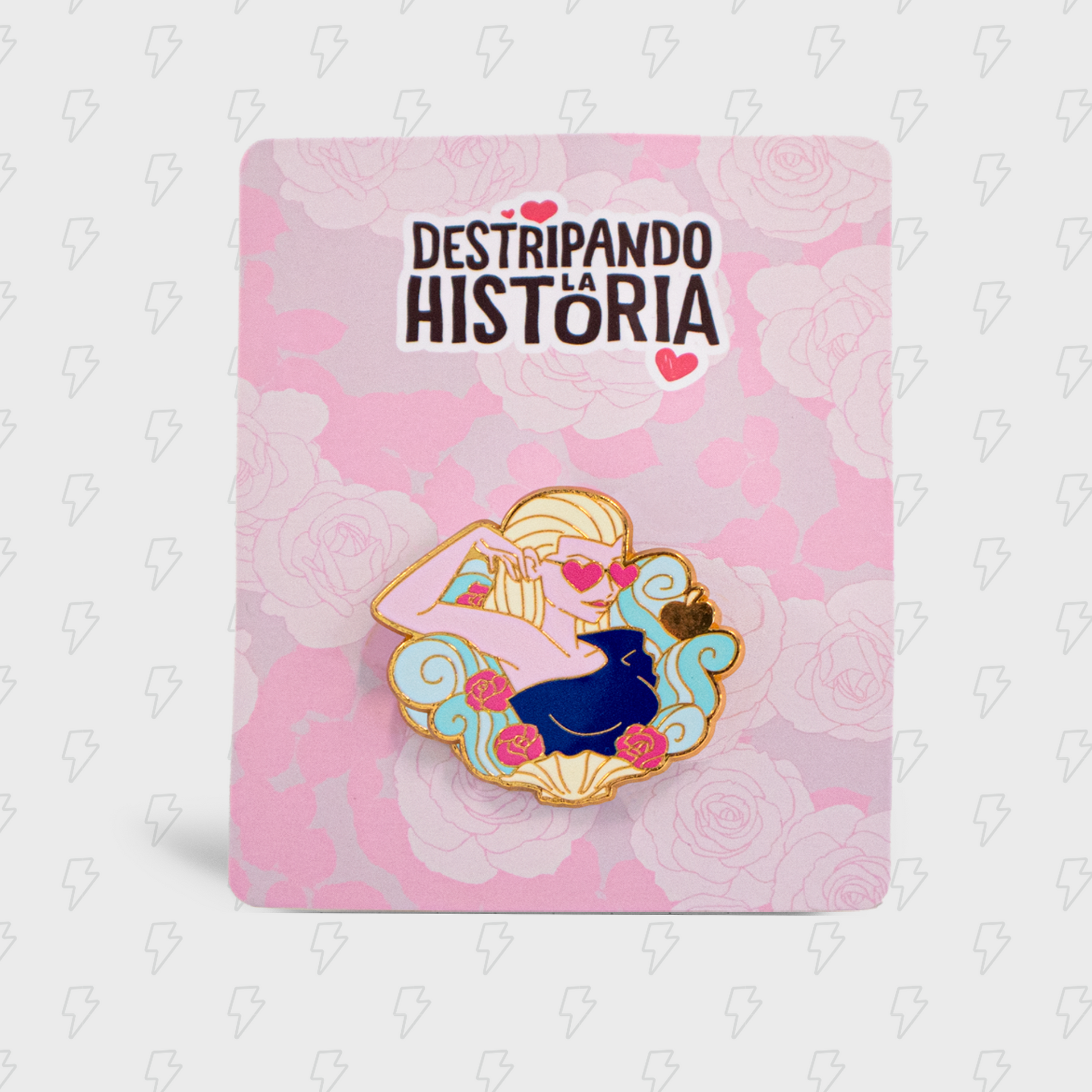 Pin metálico dorado de la diosa griega Afrodita de Destripando la Historia.