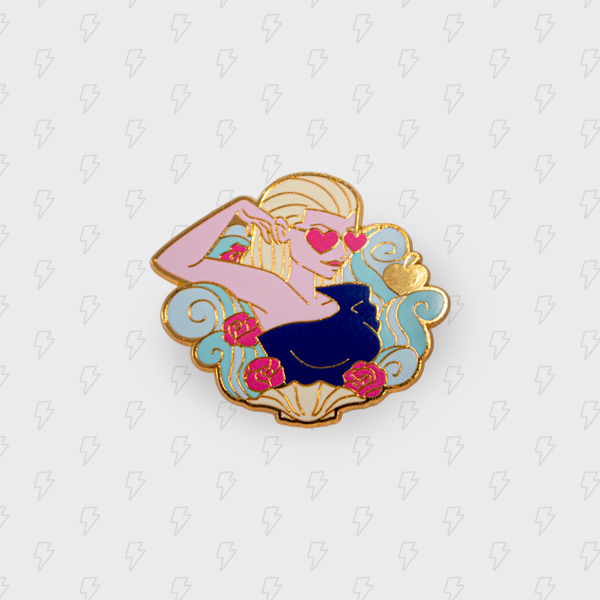 Pin metálico dorado de la diosa griega Afrodita de Destripando la Historia.