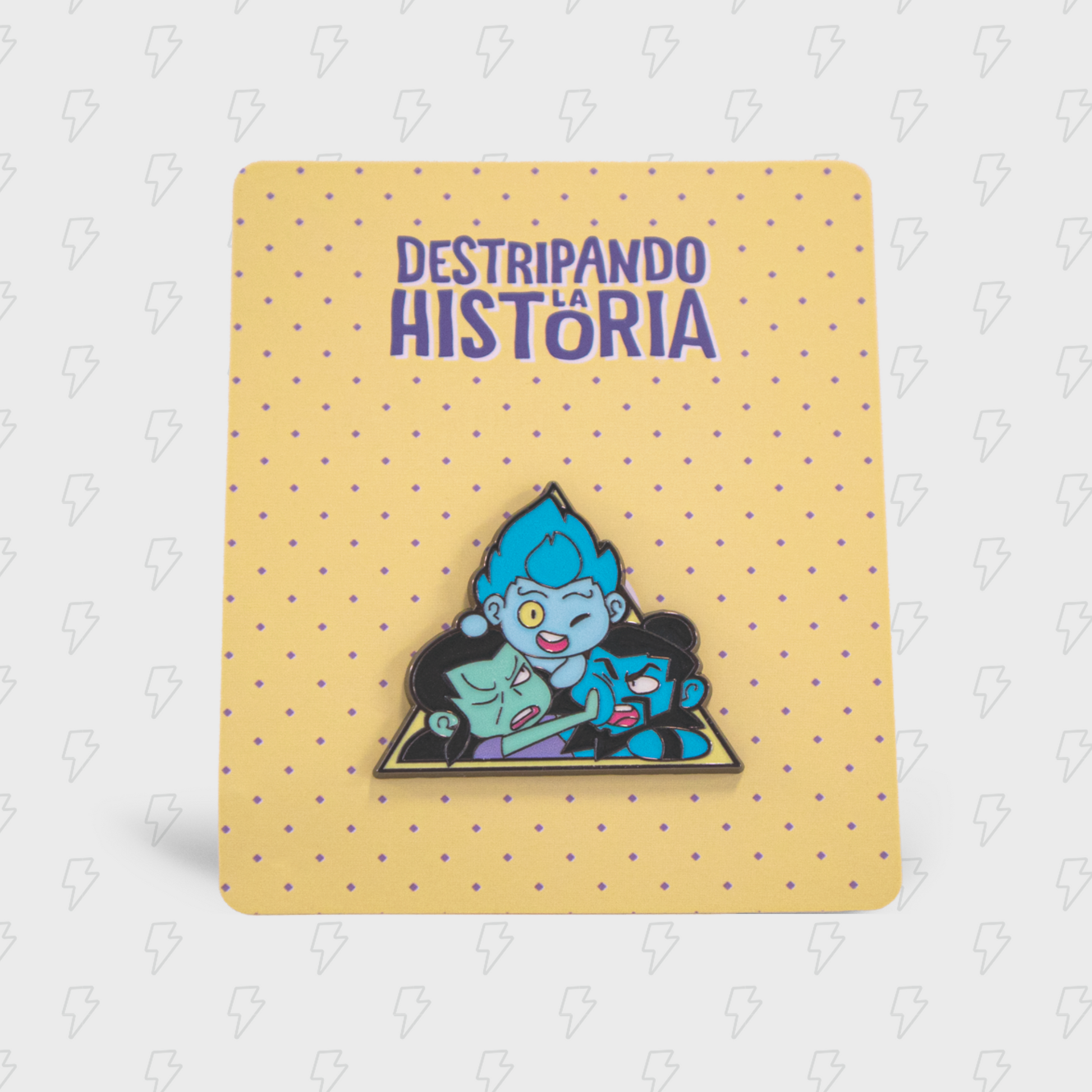 Pin metálico con Zeus, Hades y Poseidón, dioses griegos de Destripando la Historia.